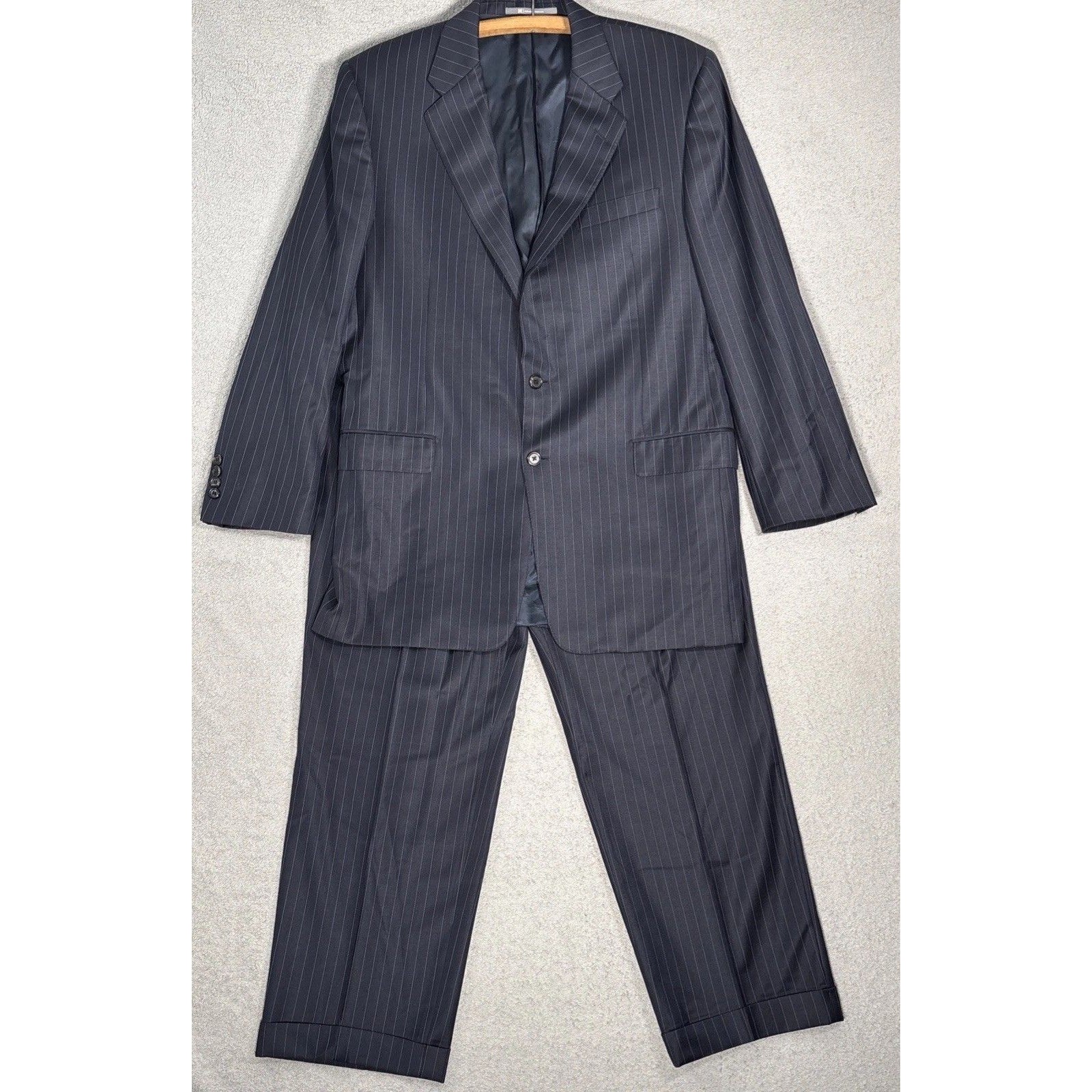Hickey Freeman 2 Piece Suit Men's Size 44l /37x30 Madison Navy Blue Pinstripe